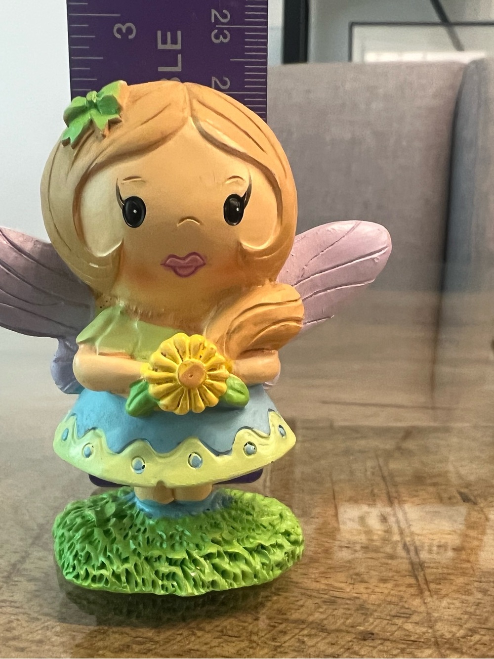 Cute Yellow Fairy Figurine with Pink Wings - Decorative Home  Accent